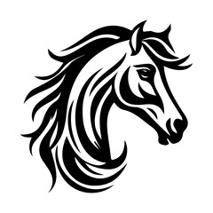 Horse's head, a simple vector image. The muzzle of an animal. Logo, icon in black and white