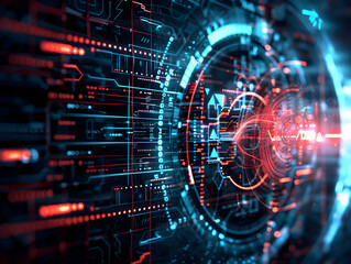 Obraz premium Dynamic image of a futuristic cyber network with circular patterns and digital lines representing connectivity