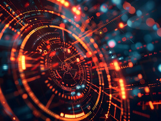 Obraz premium Vibrant red and orange tones illustrate a highly interconnected and advanced technological network