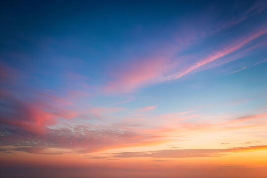 A mesmerizing gradient of sunset hues, a sky painted with strokes of pink and blue