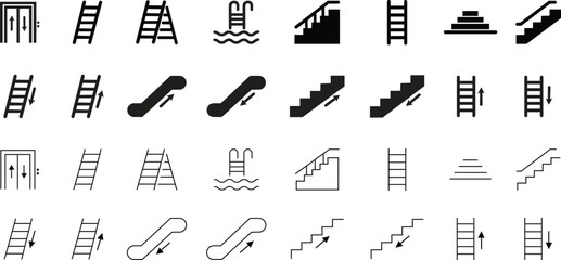 Set of Climbing Stair icons editable stock. Stairway direction information symbol. Signs navigation staircase vectors isolated on transparent background. flat style for mobile concept and web designs.