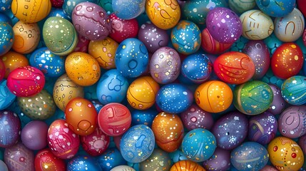 Fototapeta na wymiar Colorful Easter eggs background, Colorful Easter Eggs decorated for easter party concept in a flat lay background color ai generated 