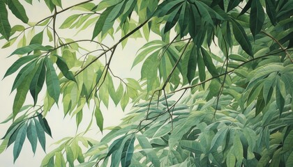 Tropical tree leaves and branch foreground