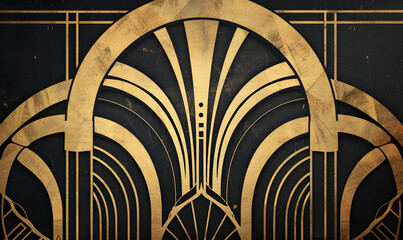 a black and gold art deco design with thin lines and arches, Generative AI  - obrazy, fototapety, plakaty
