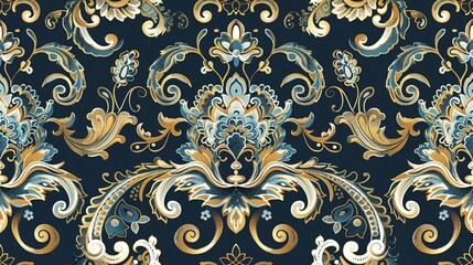 Seamless Damask pattern with ornate paisley elements, perfect for fashion and home decor . Seamless Pattern, Fabric Pattern, Tumbler Wrap.