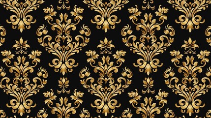 Fototapeta premium Luxurious gold and black Damask seamless pattern, opulence and sophistication. Seamless Pattern, Fabric Pattern, Tumbler Wrap.