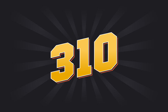 Number 310 vector font alphabet. Yellow 310 number with black background