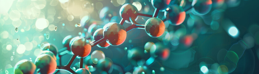 This is a visually striking 3D rendered image showcasing a complex molecule structure with a bokeh effect background