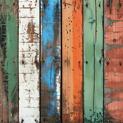 Colorful distressed wooden planks, each with different textures and colors
