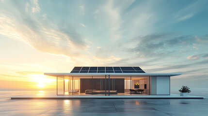 a house with solar panels on the roof - obrazy, fototapety, plakaty