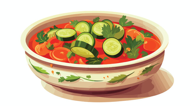 Vector Illustraion Of Vegetable Soup In Porcelain B