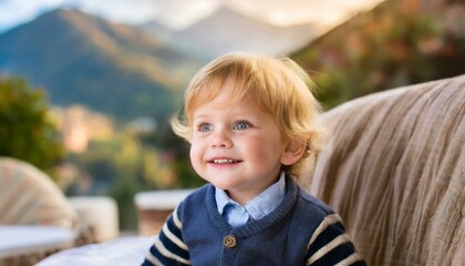 Fototapeta premium Irresistible Charm: Innocent Eyes and Infectious Smile of a Baby Boy