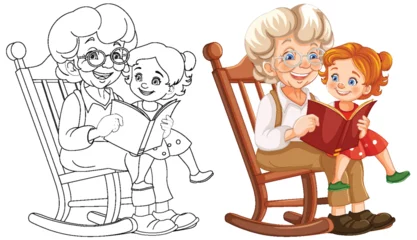 Foto op Plexiglas Colorful vector of grandma reading to a young child. © GraphicsRF