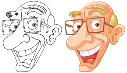 Fotobehang Two cartoon faces showing contrasting emotions. © GraphicsRF