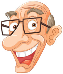 Cartoon of a happy, elderly man with glasses