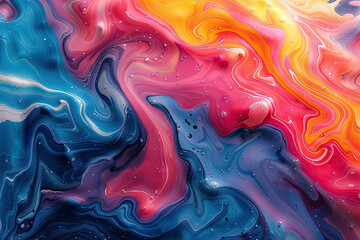 A closeup of swirling colors in acrylic paint, resembling the patterns on an abstract galaxy. Created with Ai - obrazy, fototapety, plakaty