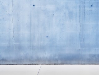 A blue wall with white lines and a white floor. The wall is made of concrete and has a rough texture