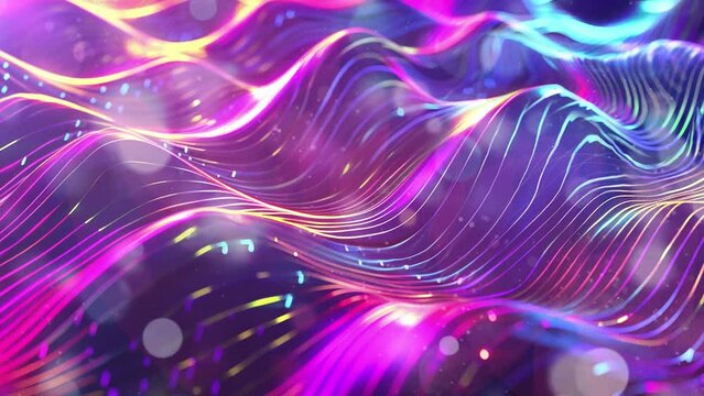 abstract holographic background with glitched wavy. seamless looping overlay 4k virtual video animation background