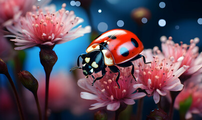 ladybug on a flower macro close up, beautiful photo digital picture