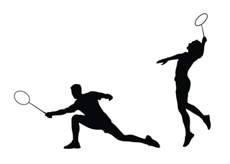 Badminton player. Silhouette of a person playing Badminton on a white background. Graphics for designers and for decorating their work. Vector illustration.