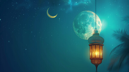 a lantern in a full moon - obrazy, fototapety, plakaty