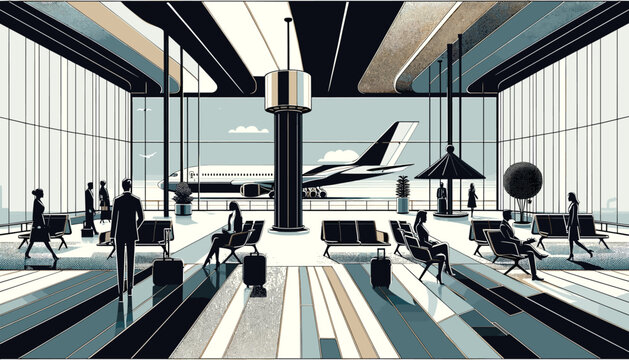 Concept of the image of an international airport. Vector illustration.