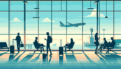 Concept of the image of an international airport. Vector illustration.