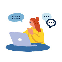 パソコンをする女性のシンプルなイラスト
