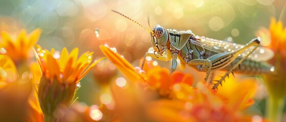 Random insect on a flower, closeup, photorealistic image, colors alive in sunlight ,super realistic,soft shadowns - obrazy, fototapety, plakaty