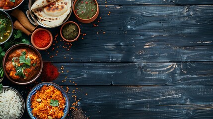 An entire table filled with Indian cuisine - obrazy, fototapety, plakaty