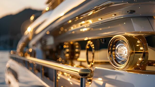 The bow and stern of the yacht are adorned with exquisite gold detailing adding a luxurious touch to the already impressive design. The shining gold accents catch the light