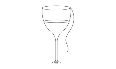 Vector continuous one simple single abstract line drawing of wine glass isolated on a white background