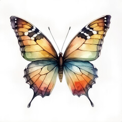 Butterfly with colorful wings on a white background in watercolor style