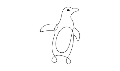 Vector continuous one simple single abstract line drawing of Penguin bird isolated on a white background minimalist