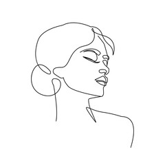 Abstract Woman Face Line Art Drawing. Female Silhouette Minimal Illustration. Woman Head Trendy Line Art Drawing for Wall Decor, Fashion Minimal Print, Poster, Social Media. Beauty Logo. Vector EPS 10