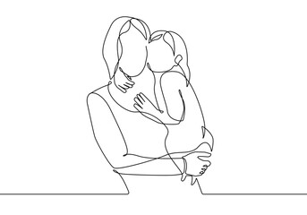 Mother with Baby Line Drawing Minimalistic Illustration. Happy Mother's Day Background Minimal Line Art Drawing. Continuous One Line Drawing of Woman Holding a Child. Vector Illustration