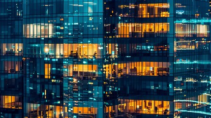 Glass-architecture office towers with night-lit windows