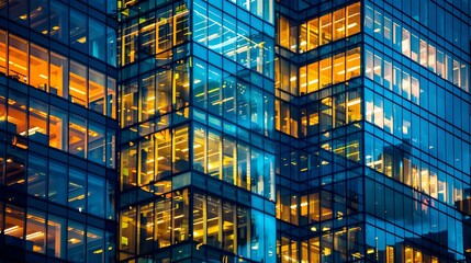 Glass-architecture office towers with night-lit windows
