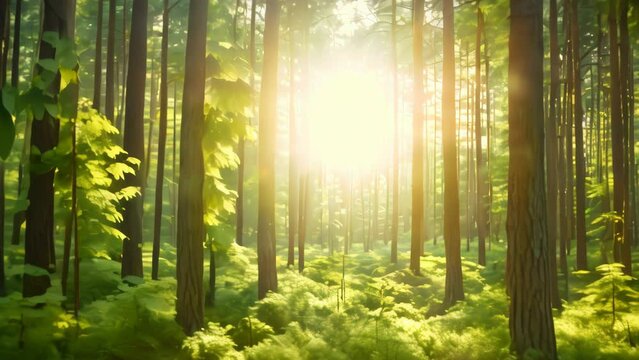 forest with a sun landscape. 4k video animation