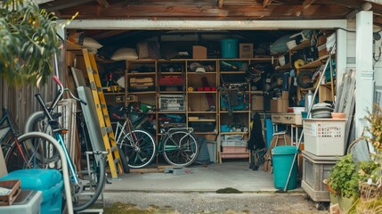 wooden warehouse of an old house filled with various items