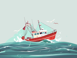 A fishing boat sailing vector illustration