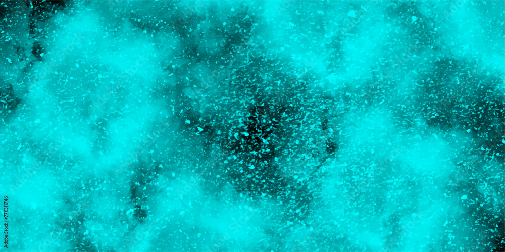 Poster abstract dynamic particles with soft blue clouds on dark background. space hand painted watercolor b