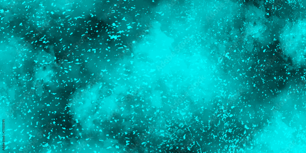 Poster abstract dynamic particles with soft blue clouds on dark background. space hand painted watercolor b