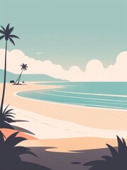 Fototapeta na wymiar beach and resort vintage colorful flat illustration