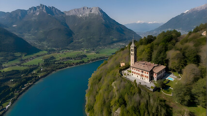 Aerial view of Belvedere Piani dei Resinelli, province of Lecco, near Monte Coltignone and Cima Paradiso. Drone photos of the beauty of como lake - obrazy, fototapety, plakaty