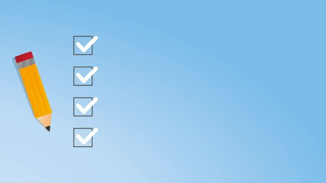 Check list and to do list with checkboxes, concept of survey, online quiz, completed things or done test, feedback.	