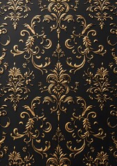 black background with gold baroque patterns framing the edges