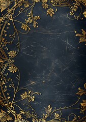 black background with gold baroque patterns framing the edges - obrazy, fototapety, plakaty