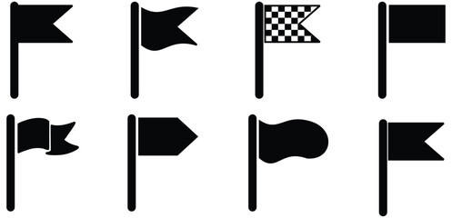 Black Flag icons set. Different flags. Vector isolated on white Background