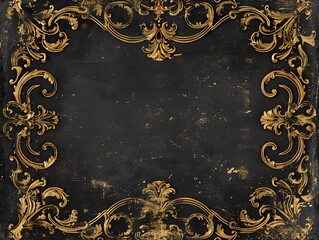 blank frame for an invitation with gold filigree on the edges, black background